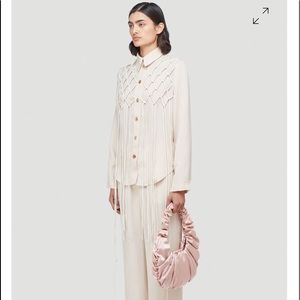 NANUSHKA OTIS MACRAME LAPEL SHIRT IN CREME